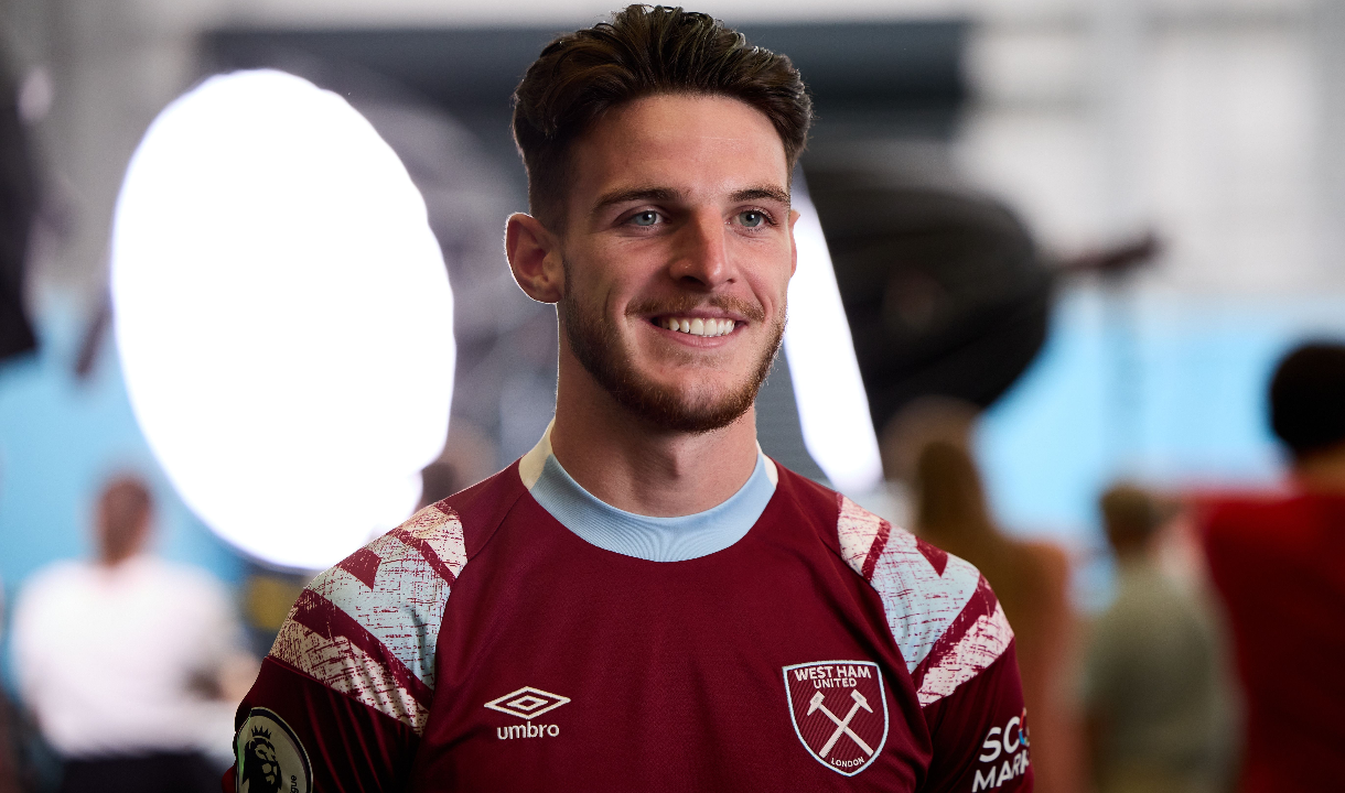 Declan Rice poses for an interview ahead of the 2022/23 season