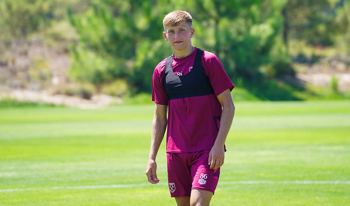Callum Marshall in training in Portugal with the West Ham United U21s