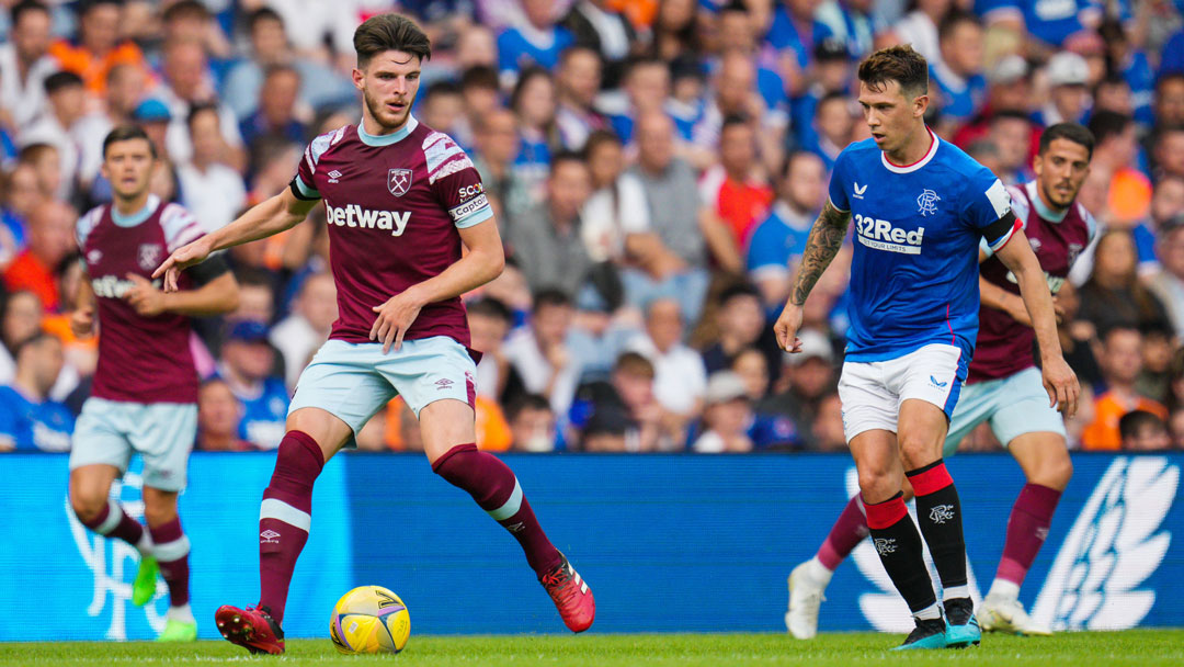 Declan Rice in action at Rangers
