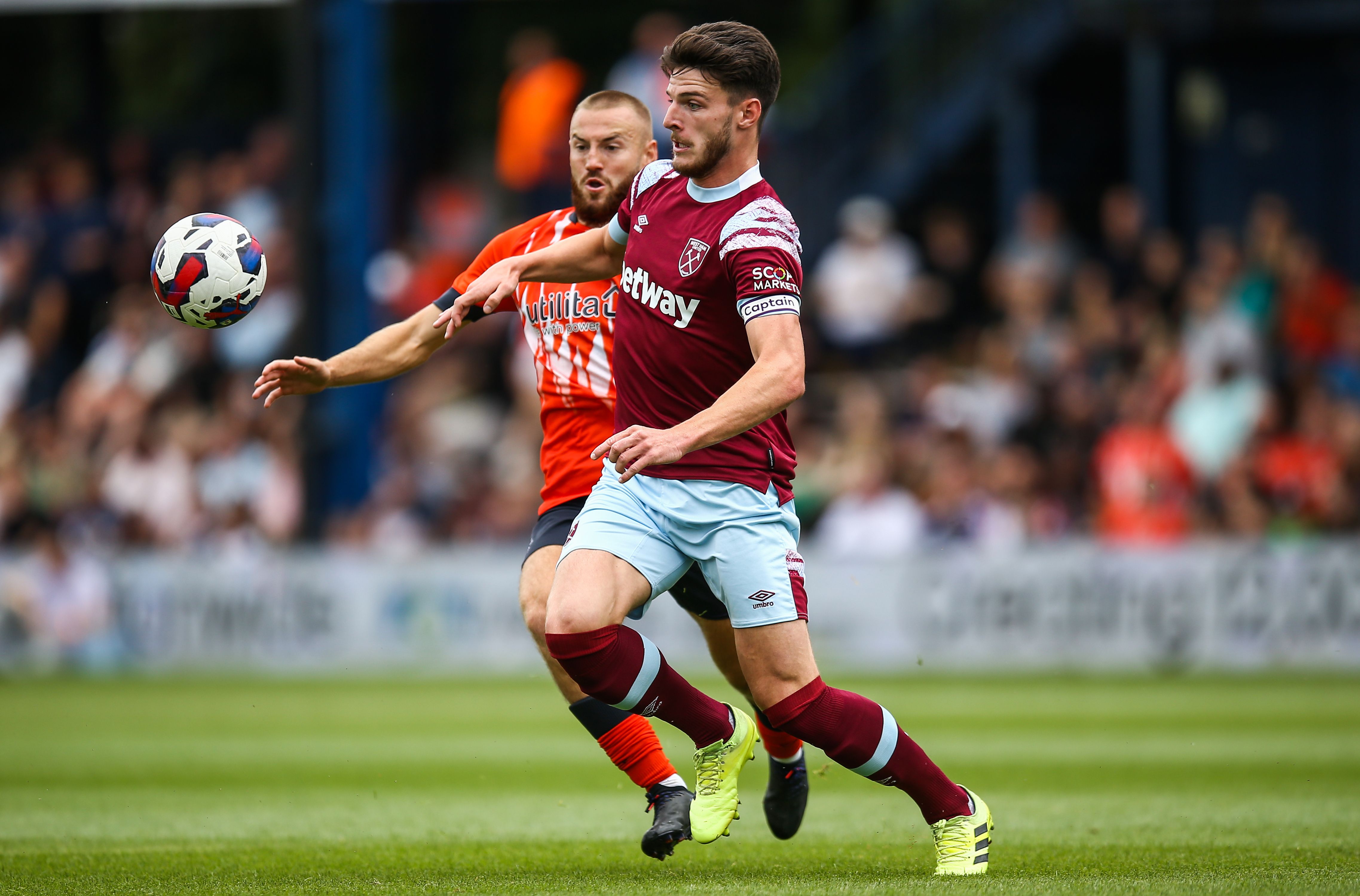 Declan Rice in action at Luton