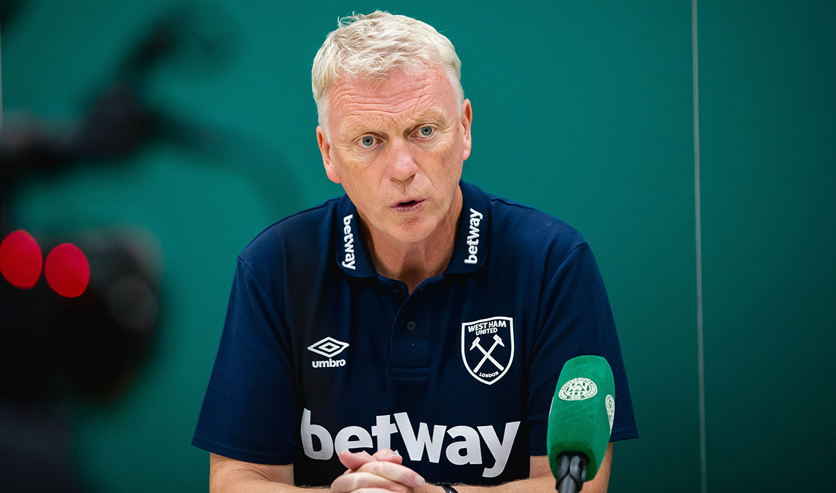 David Moyes speaks during a post-match press conference following a win over Viborg