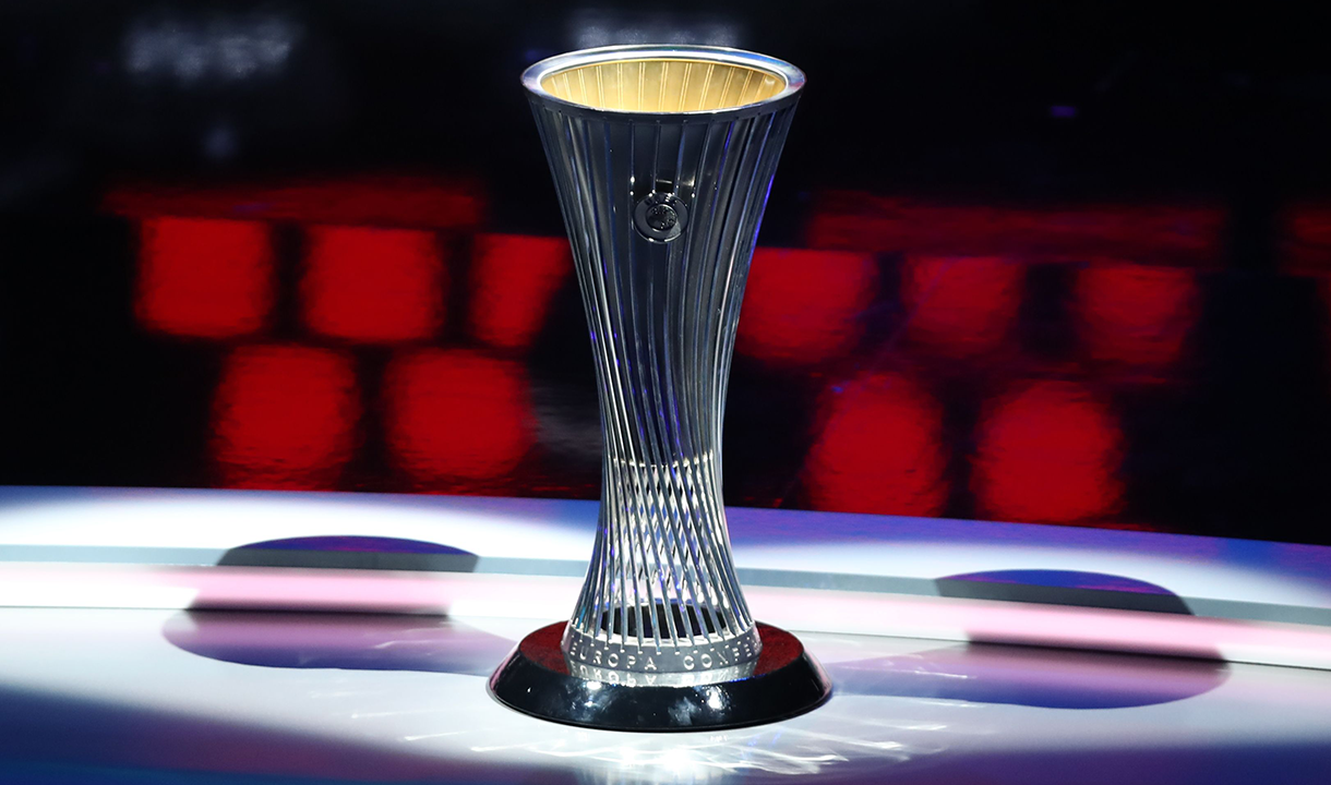 UEFA Europa Conference League trophy at the draw