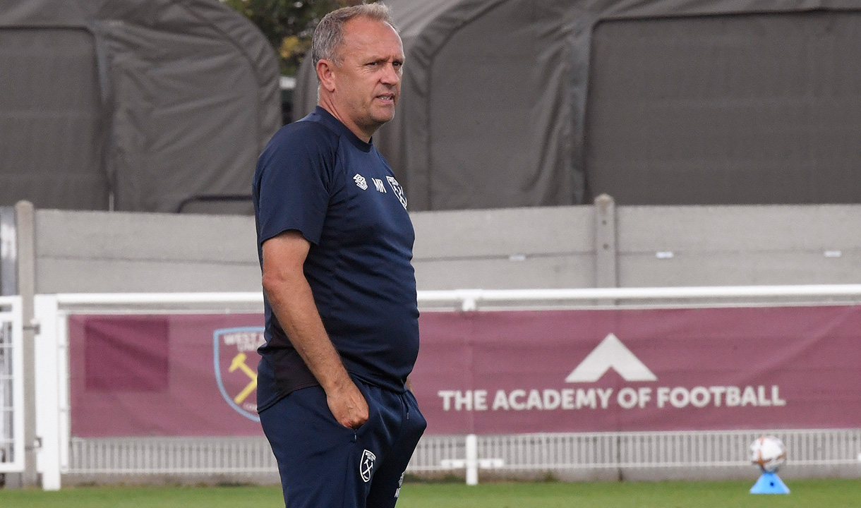 Mark Robson watches on as West Ham United U21s take on Everton