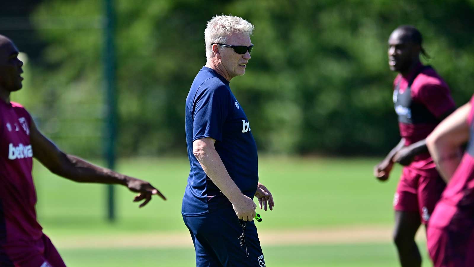 David Moyes oversees training at a scorching Rush Green on Friday