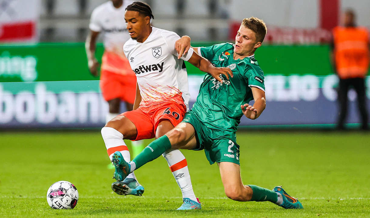 Armstrong Okoflex makes his debut for West Ham United versus Viborg FF