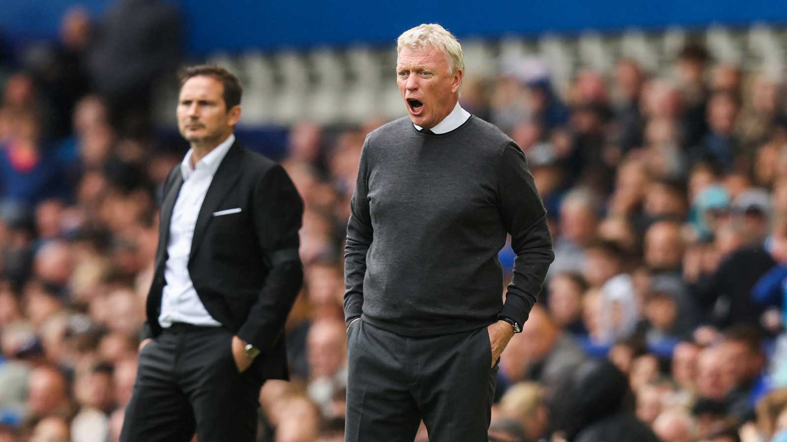 David Moyes and Frank Lampard on the touchline at Everton