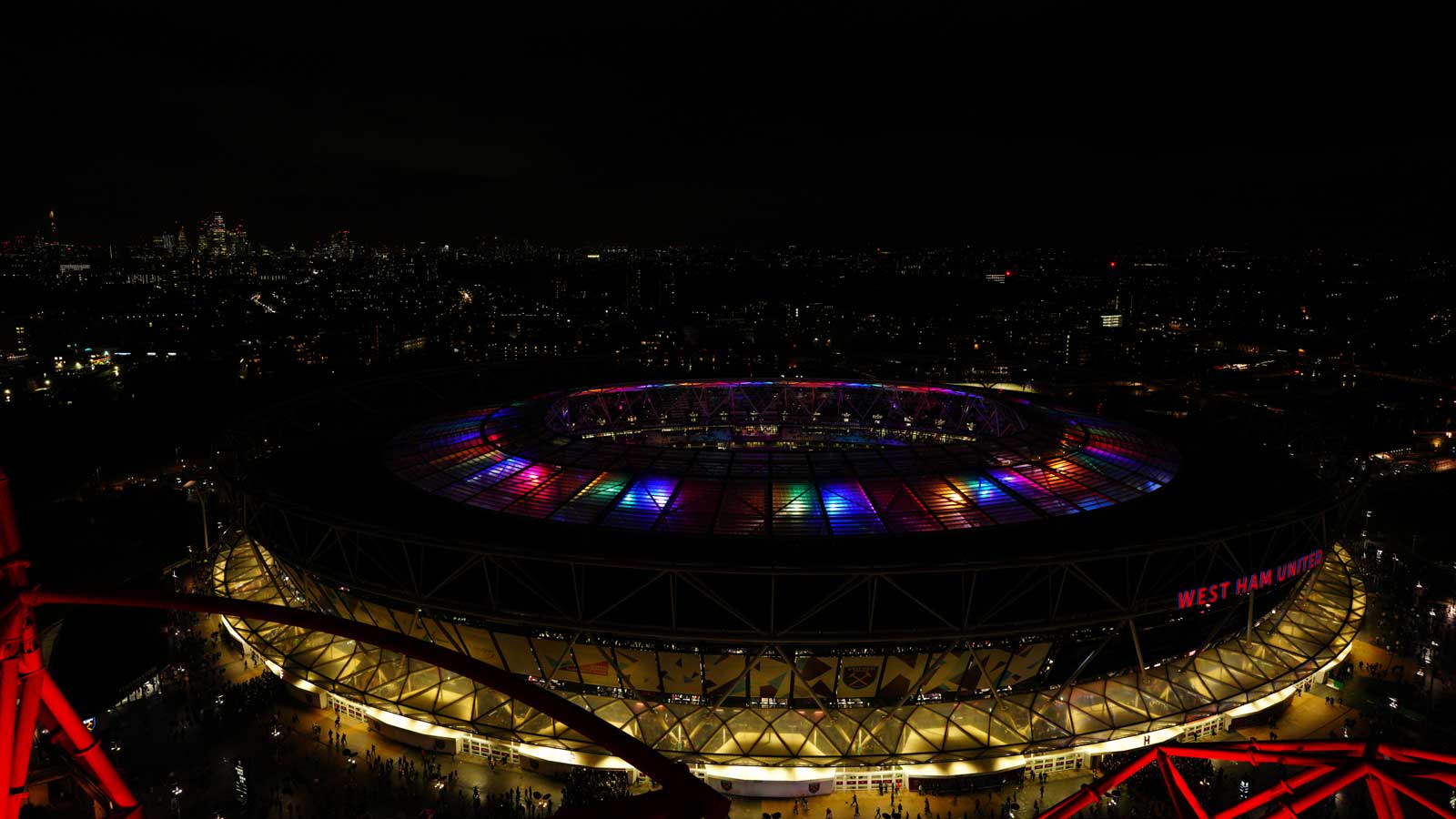 Rainbow light show at London Stadium