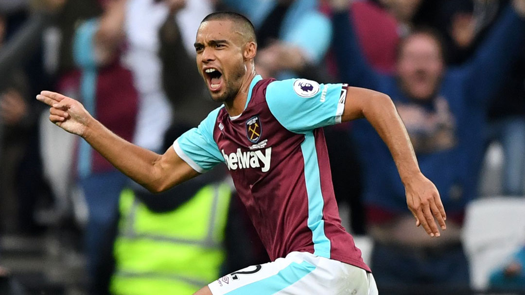 Winston Reid celebrates scoring against Sunderland in October 2016