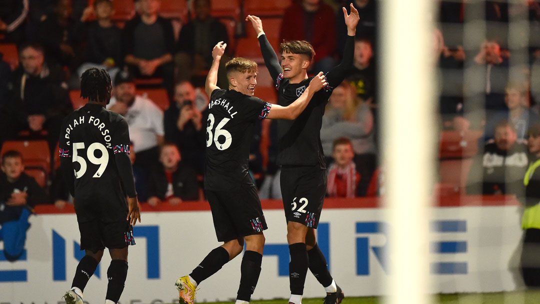 Freddie Potts celebrates scoring at Cheltenham