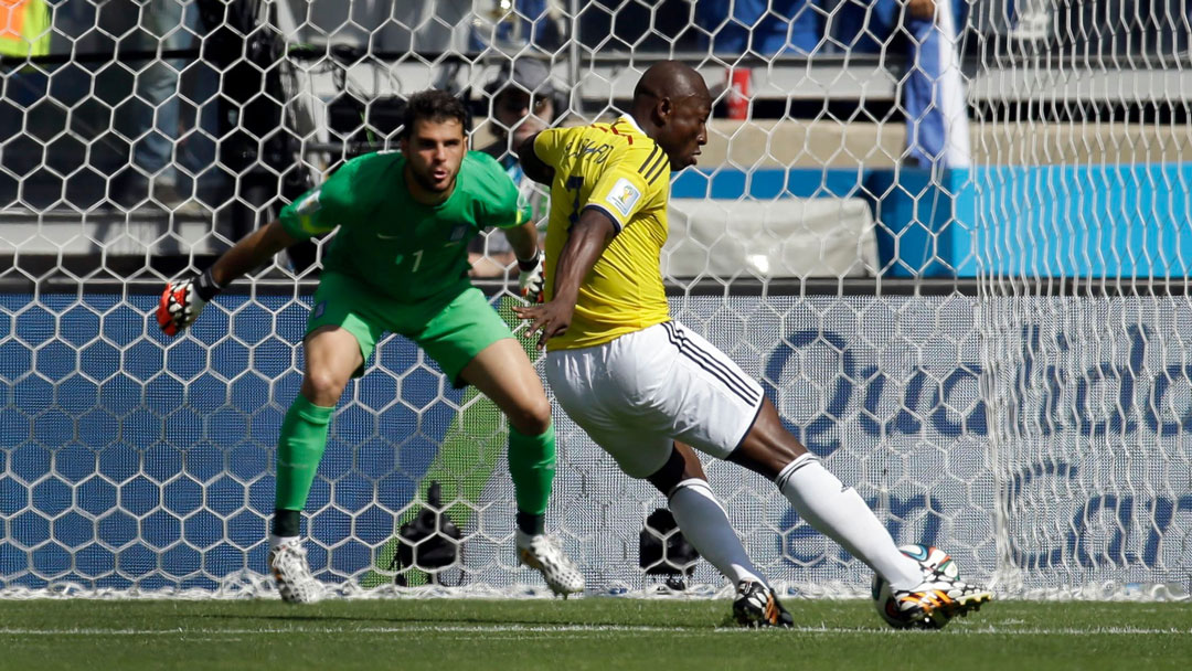 Pablo Armero scores for Colombia at the 2014 World Cup
