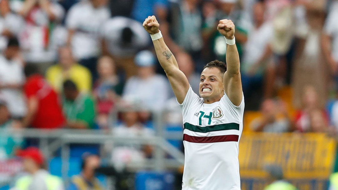 Chicharito celebrates scoring at the 2018 World Cup
