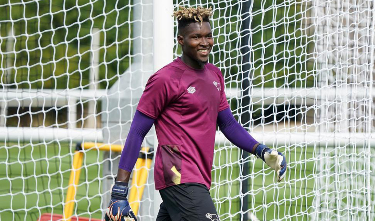 Joseph Anang in training for Derby County