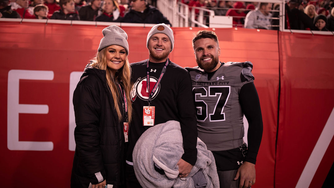 Jordan Noyes (right) with his wife, also Jordan, and cousin Matt Gay