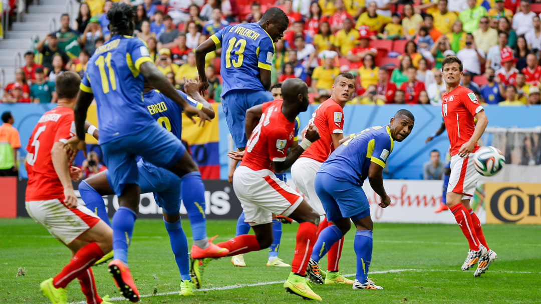 Enner Valencia scores against Switzerland at the 2014 World Cup