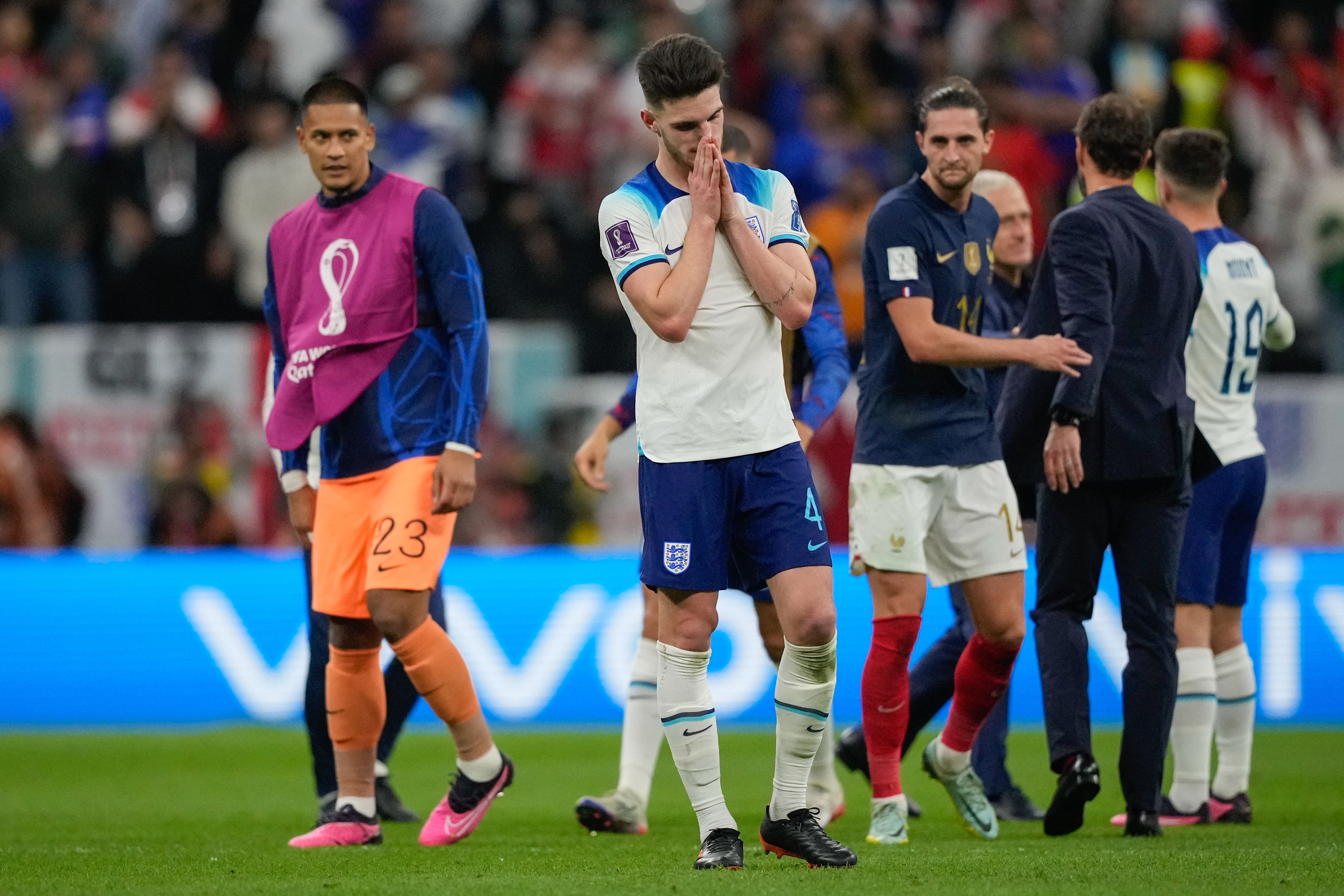 Declan Rice reacts to England’s defeat against France