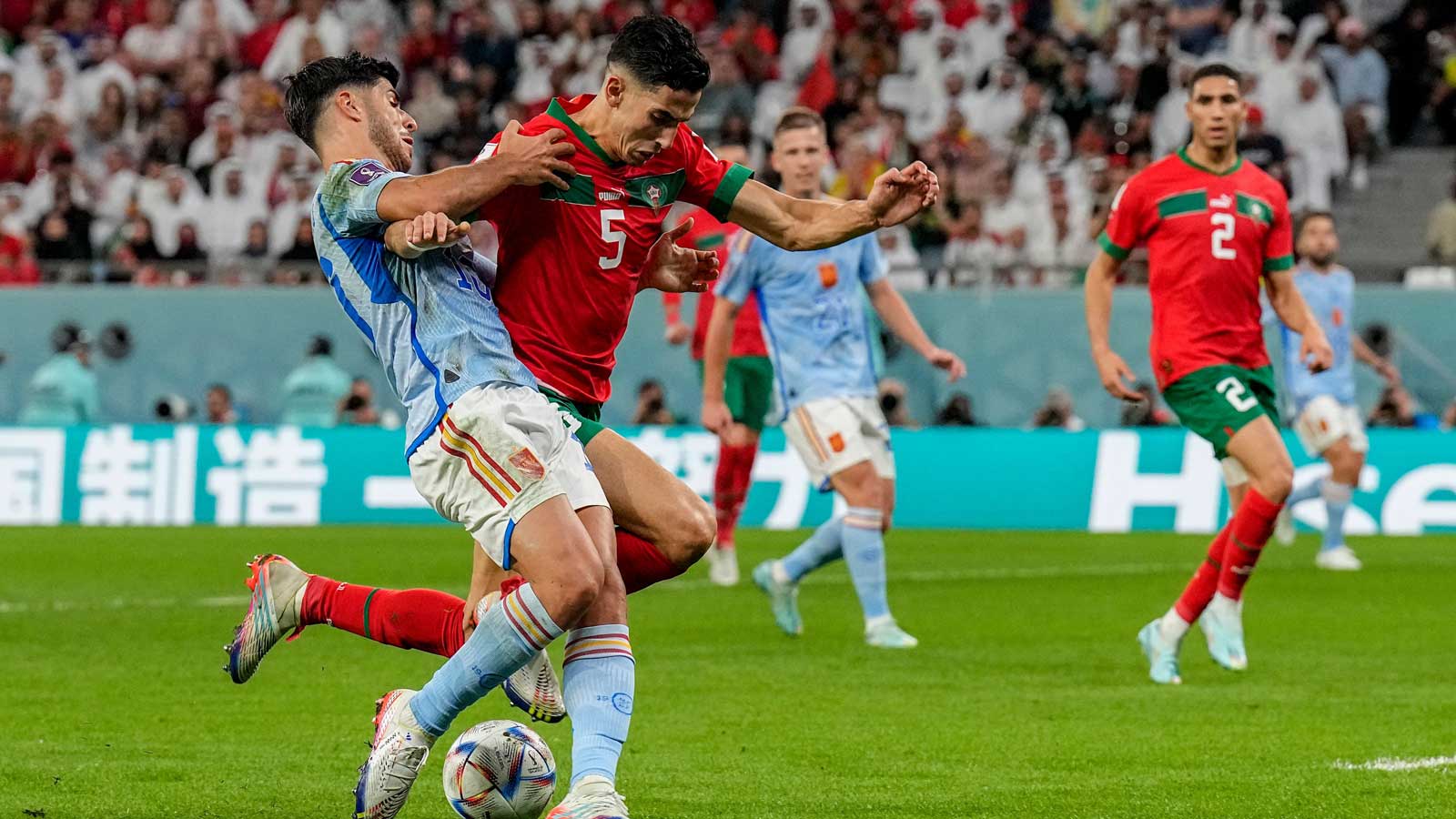Nayef Aguerd in action against Spain