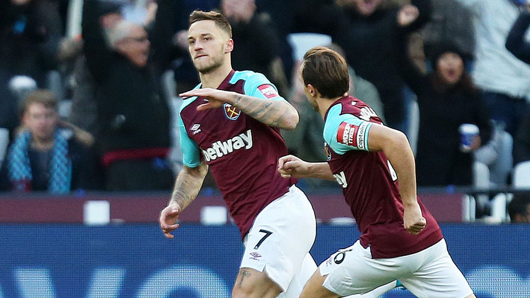 Marko Arnautović celebrates scoring against Chelsea in December 2017