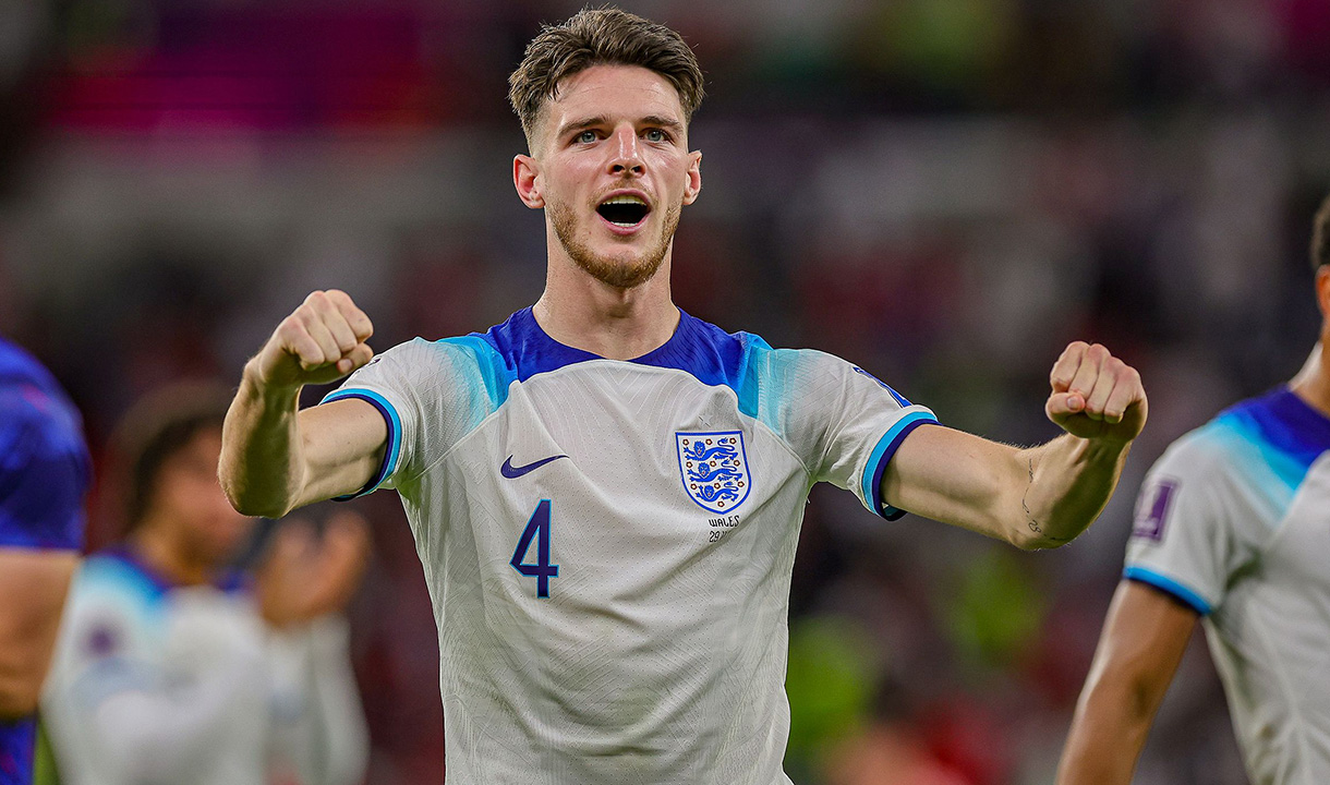 Declan Rice celebrates with England