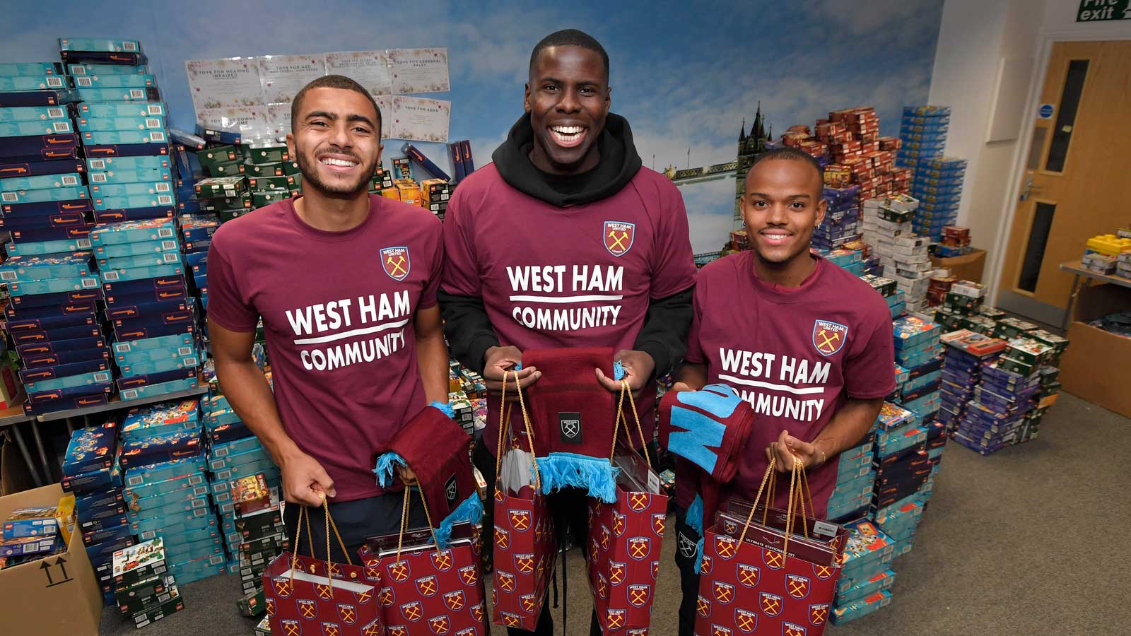 Will Greenidge, Kurt Zouma and Remy Coddington post with donations to the appeal from the Hammers