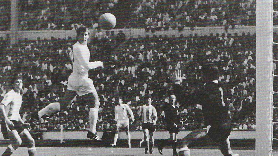 Sir Geoff Hurst scores against Argentina in 1966
