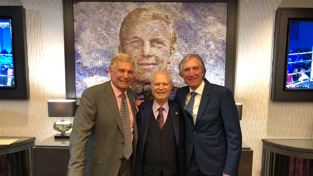 David Gold with West Ham United legends Sir Trevor Brooking and Billy Bonds