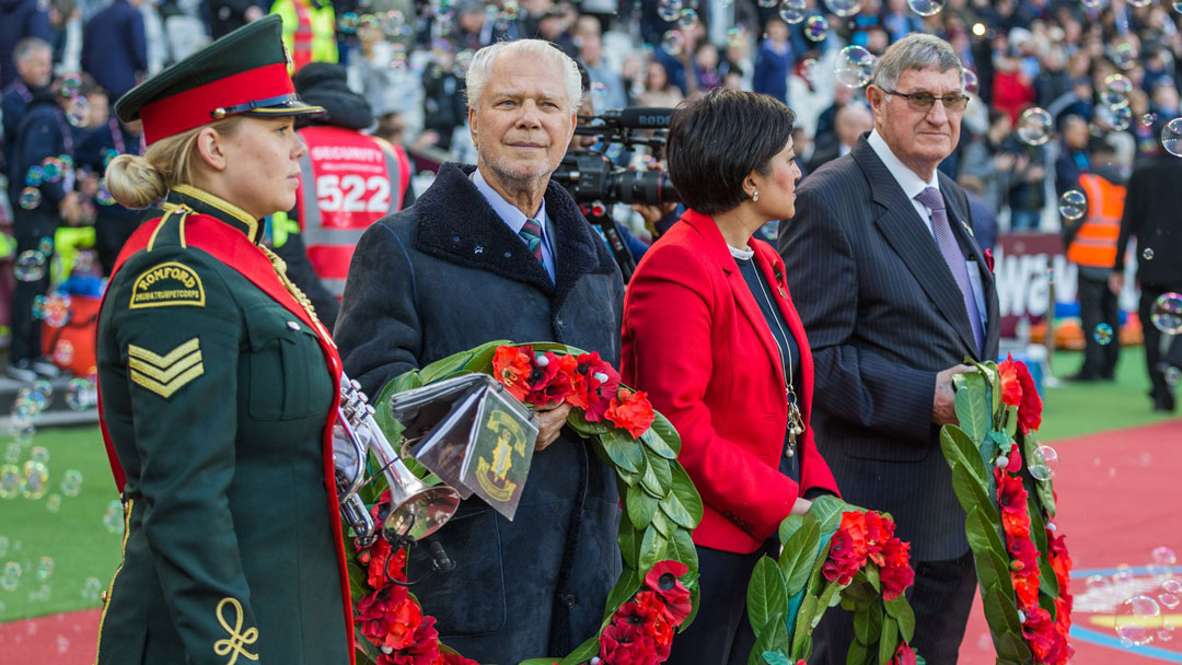 David Gold at the wreath laying service prior to the Premier League match between West Ham United and Burnley at London Stadium in November 2018