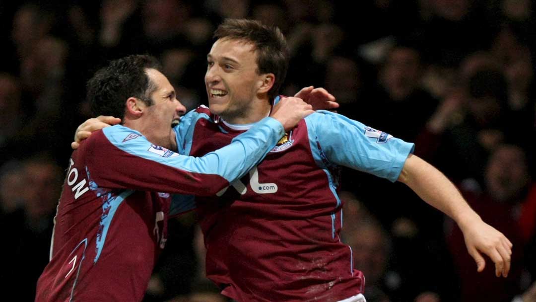 Noble celebrates scoring against Liverpool in January 2008