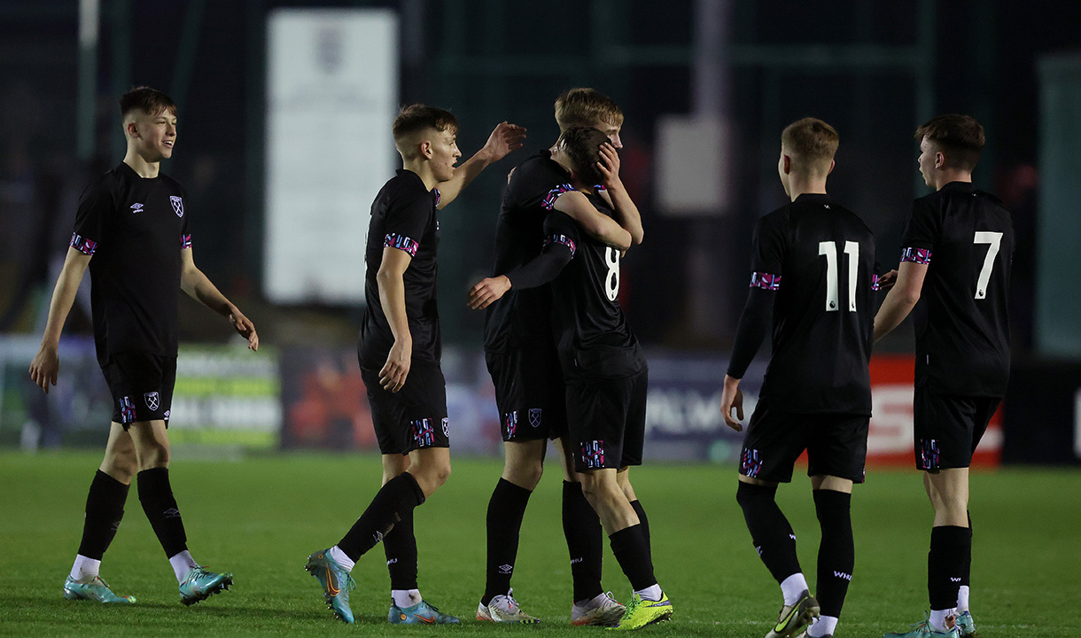 the U18s celebrate their win at Burnley