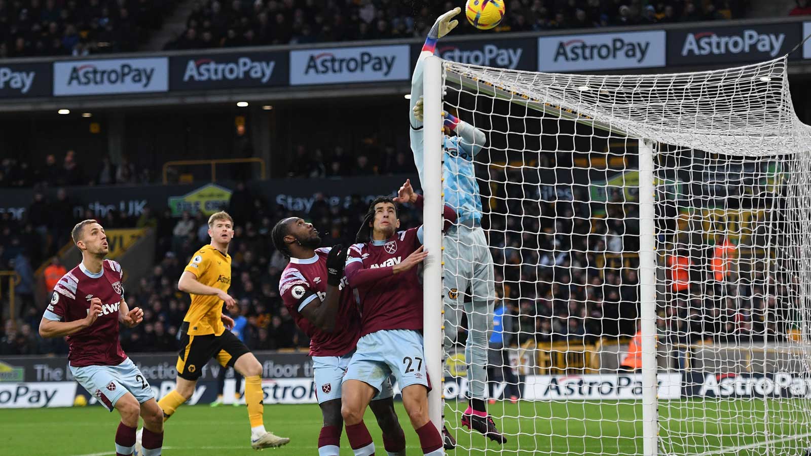 Jose Sá makes a save against the Hammers