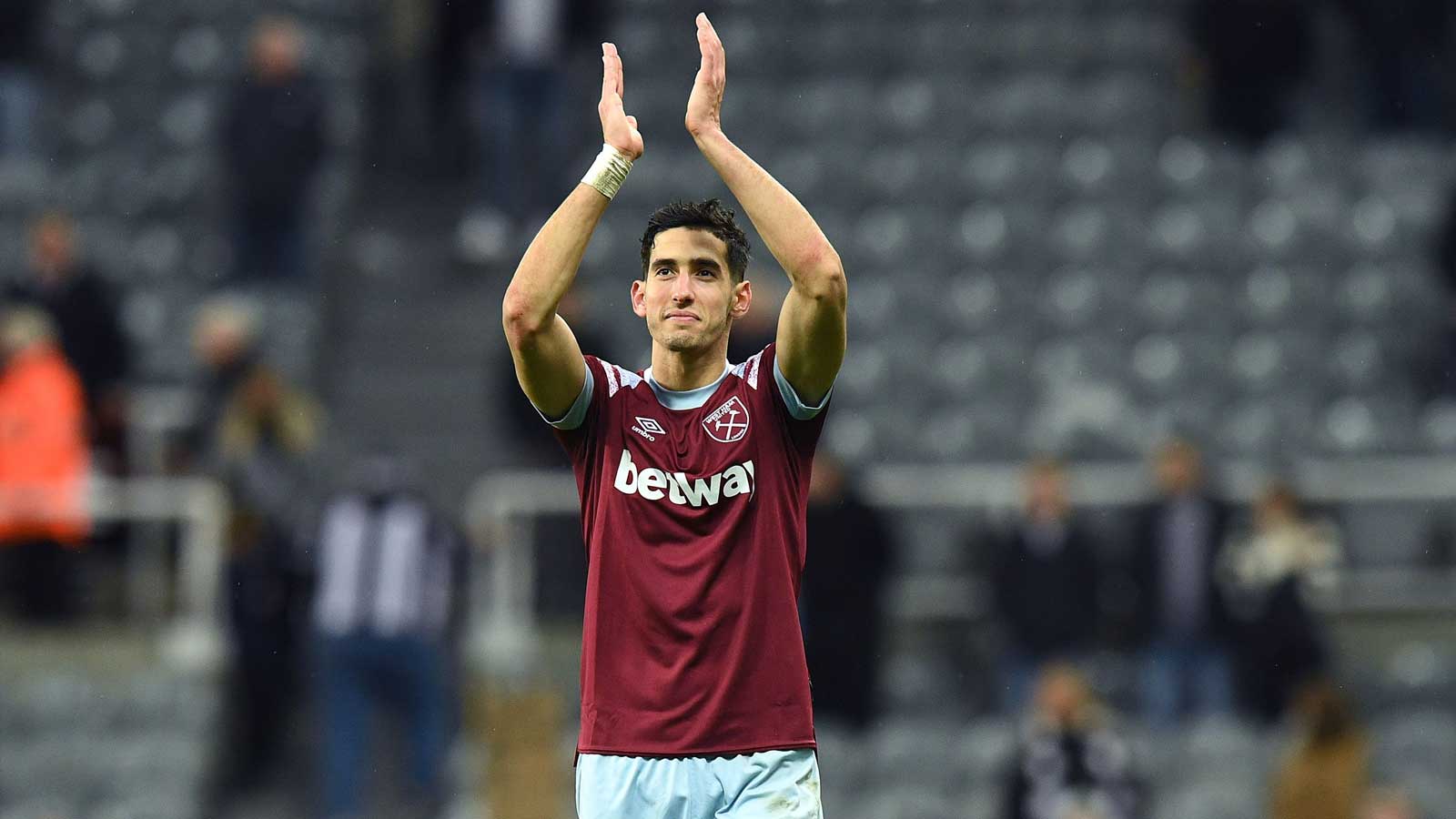 Nayef Aguerd thanks the Hammers fans at full-time at Newcastle