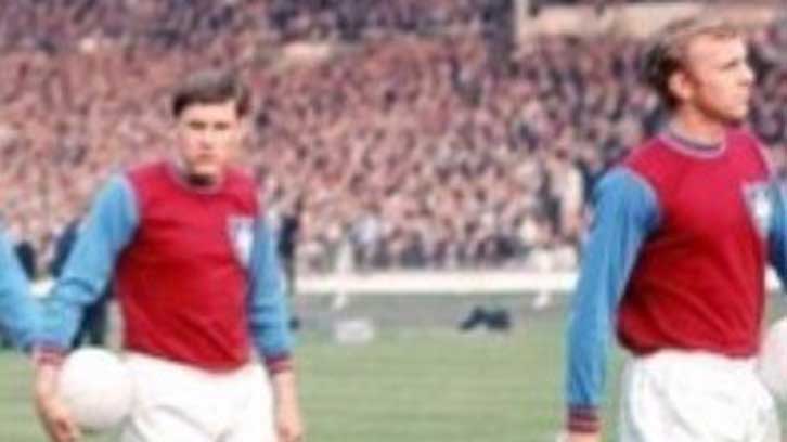 Brian Dear and Bobby Moore walk out for the 1965 European Cup Winners' Cup final at Wembley