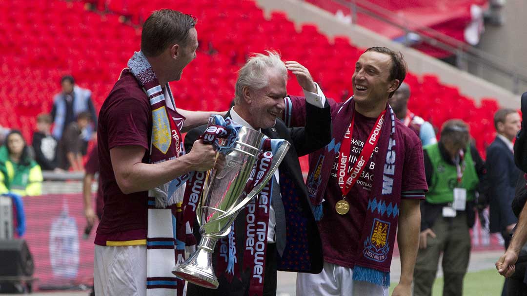 Kevin Nolan and Mark Noble with David Gold at Wembley