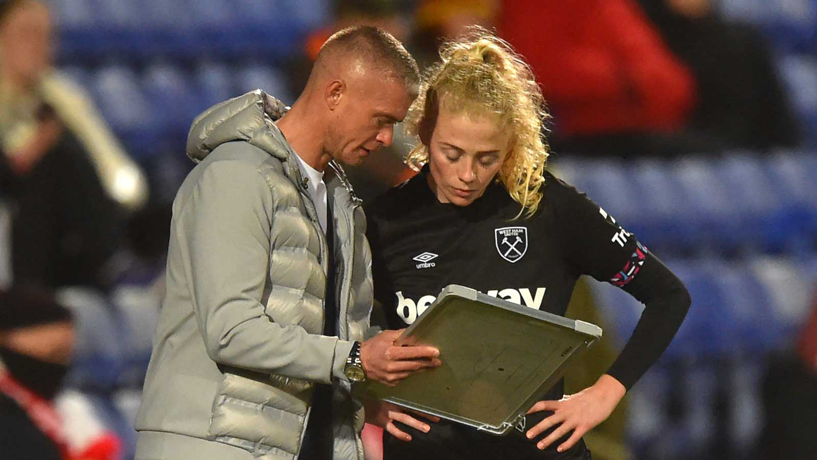 Paul Konchesky gives instructions to Grace Fisk