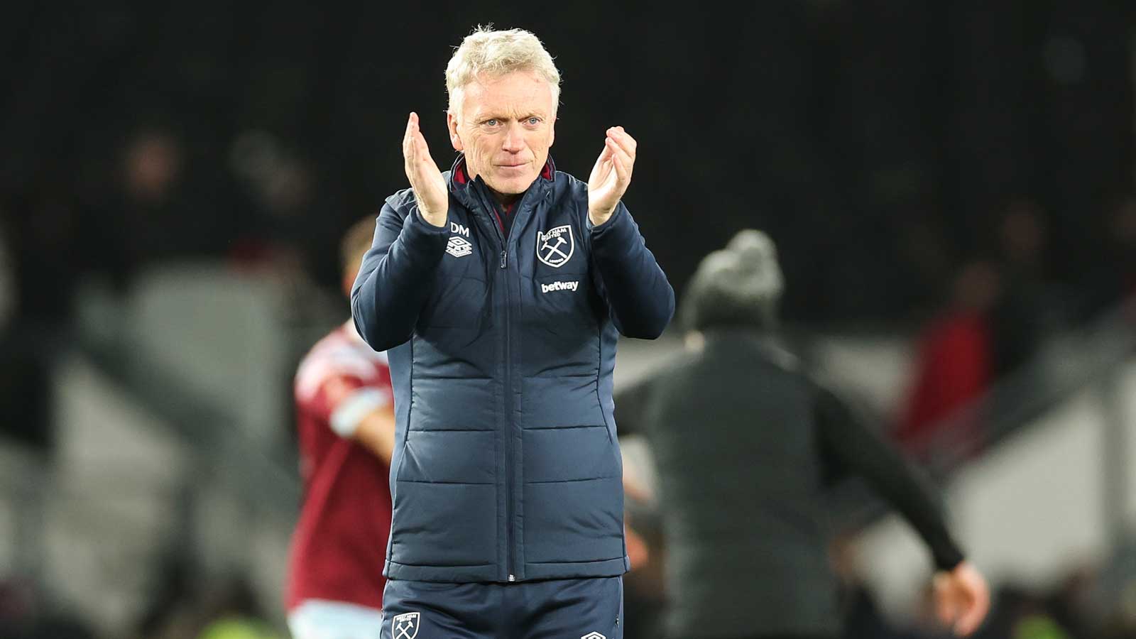 David Moyes acknowledges the West Ham fans at Derby