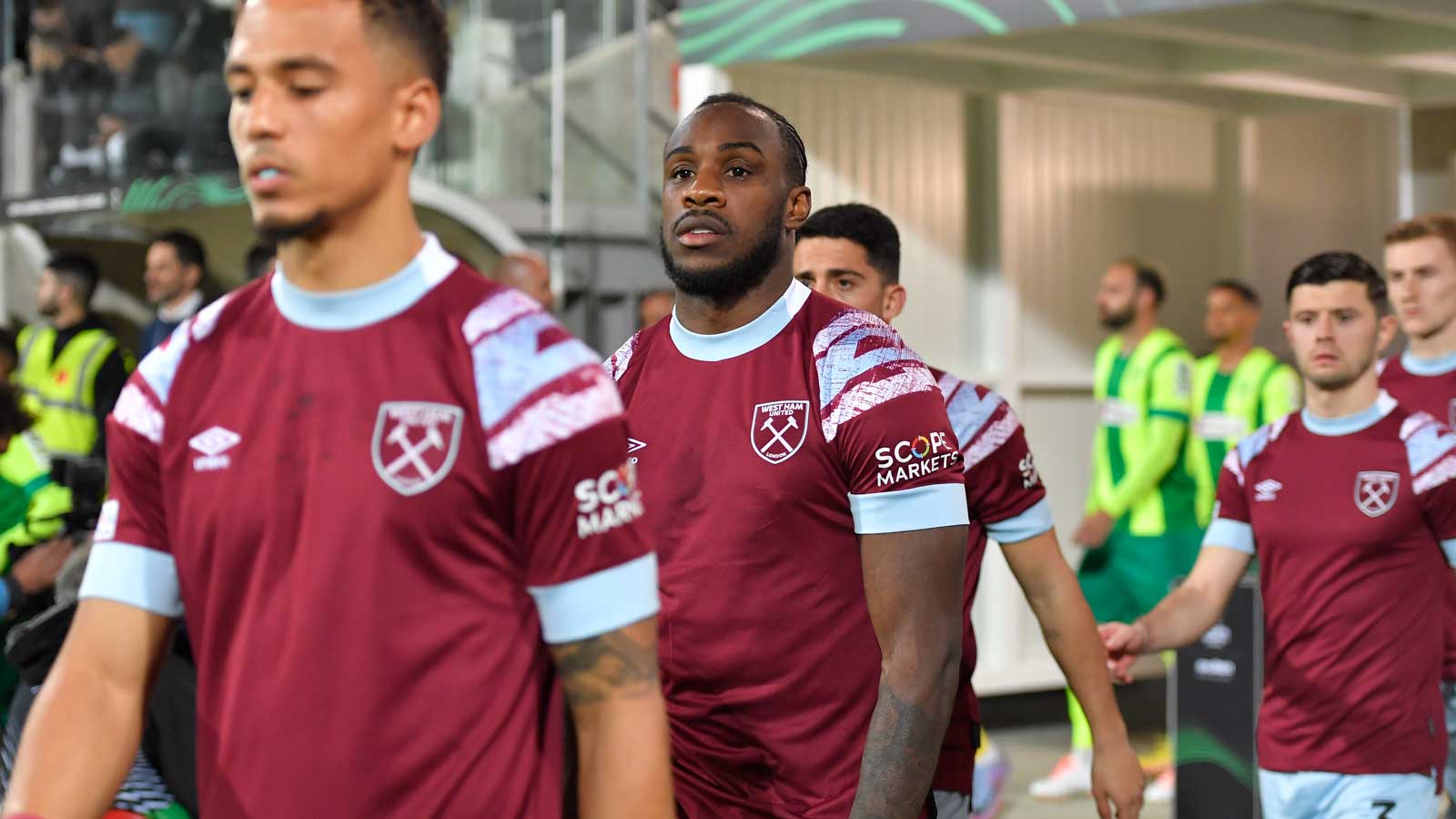 Michail Antonio walks out of the tunnel in Larnaca