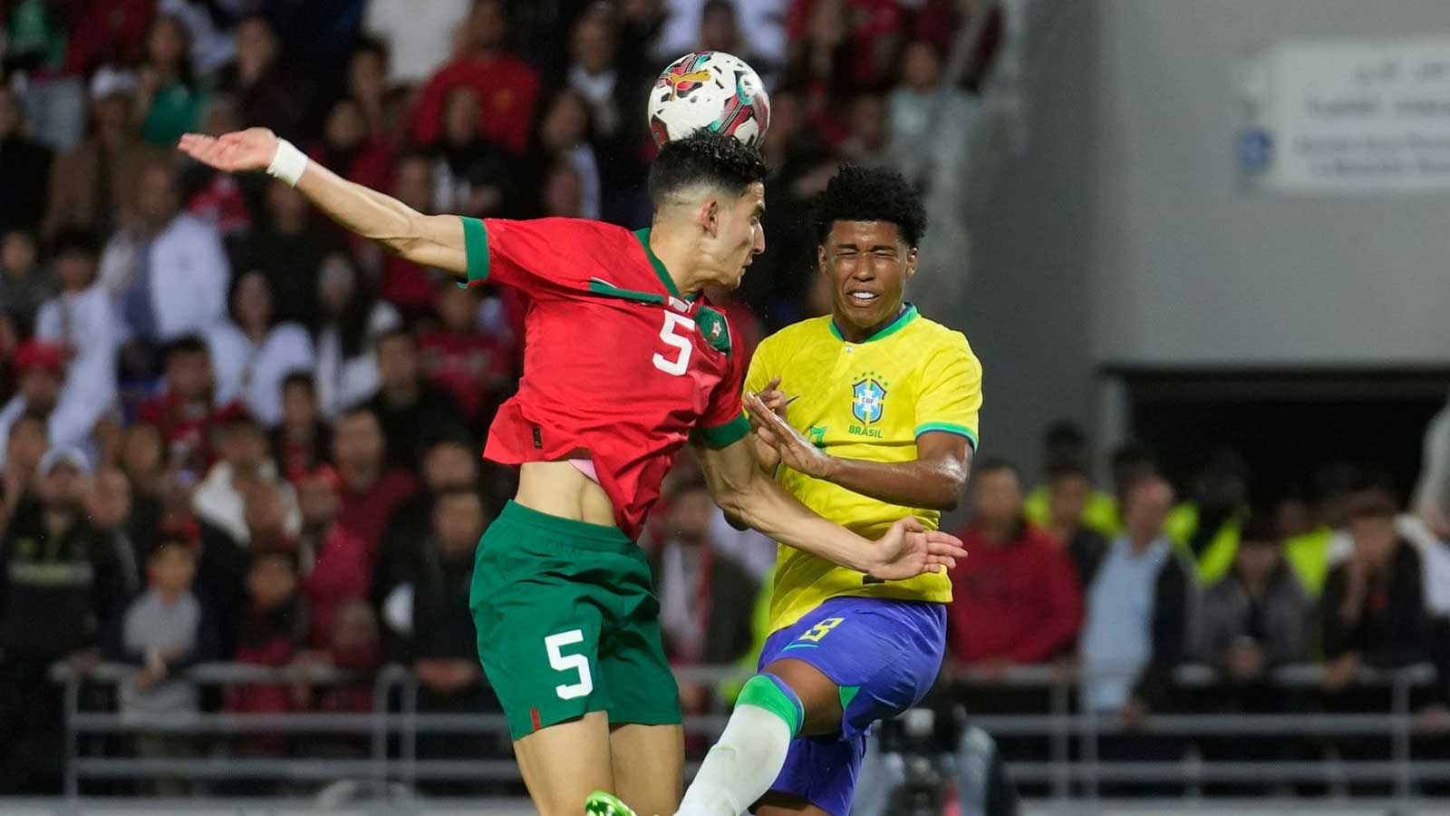 Nayef Aguerd in action for Morocco against Brazil