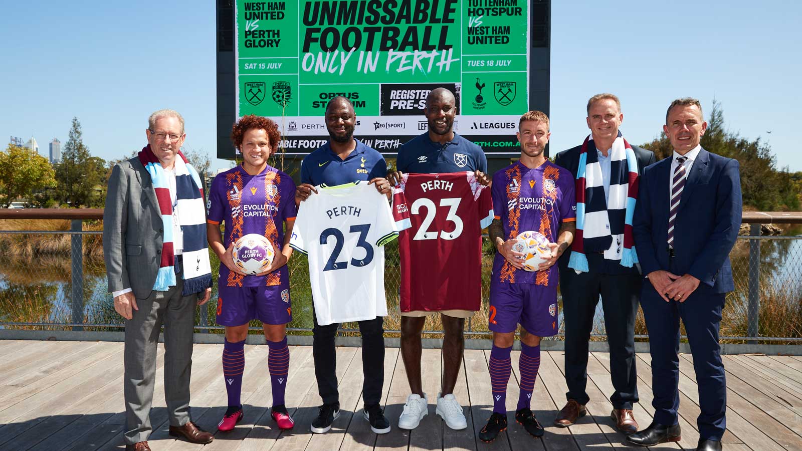 Carlton Cole with representatives from Perth Glory and Ledley King