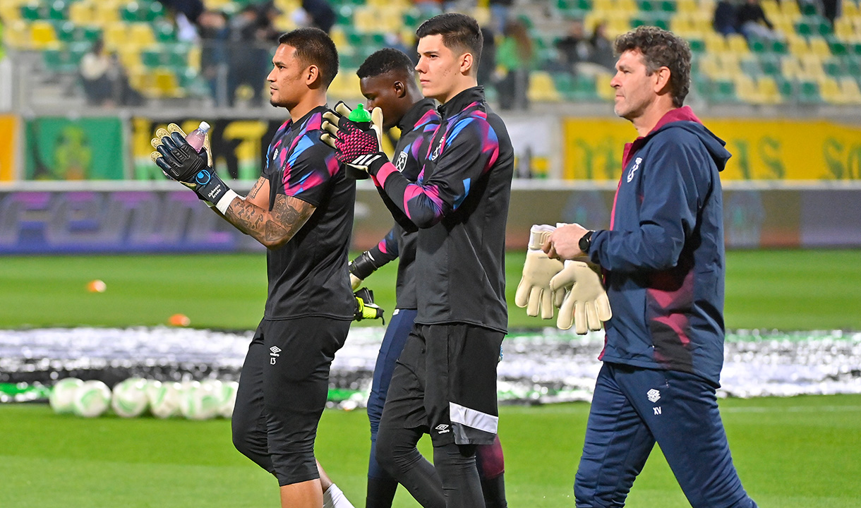 Goalkeepers warm up ahead of AEK Larnaca