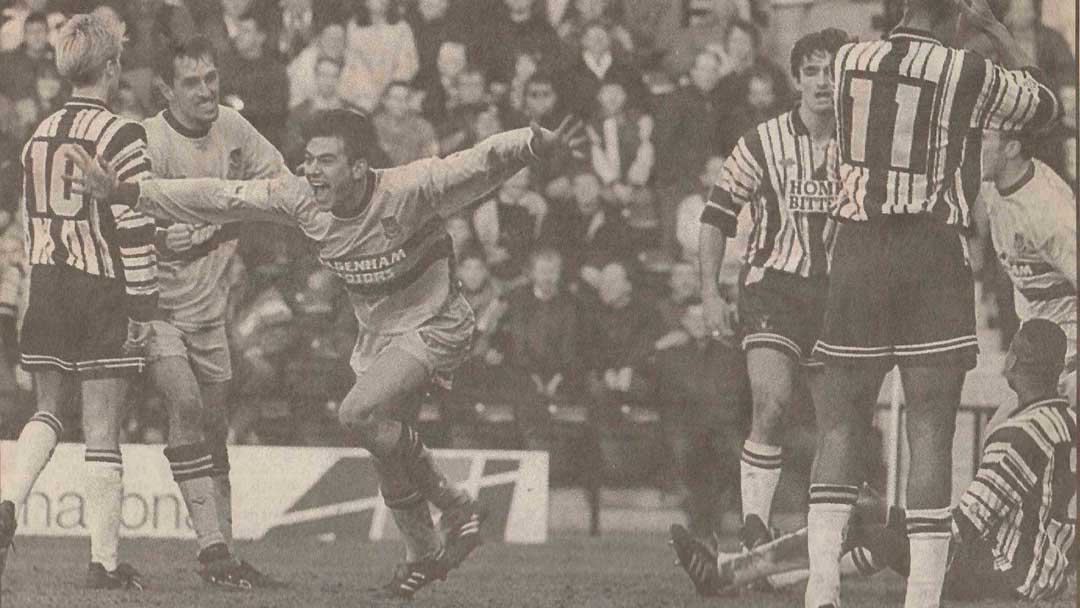 Steve Jones celebrates scoring