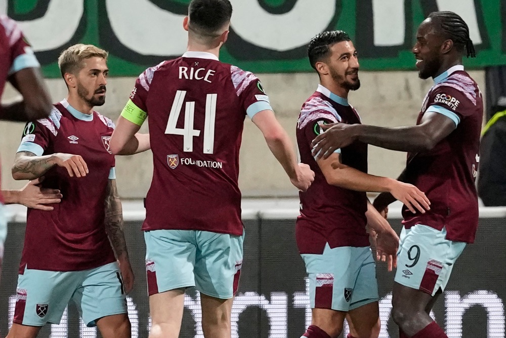 West Ham celebrate Michail Antonio's second goal in Larnaca