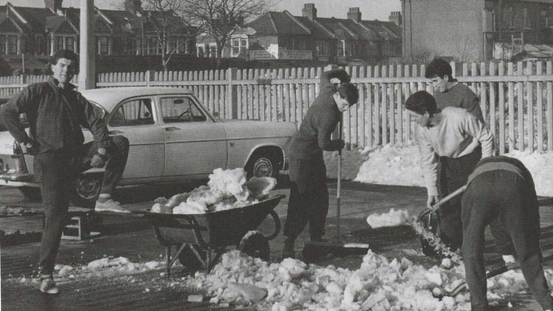 Clearing snow with Brian Dear and John Lyall at Chadwell Heath