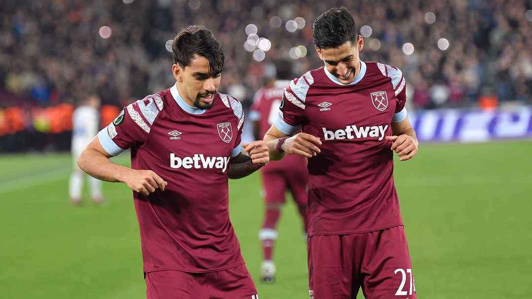 Lucas Paqueta of West Ham United celebrates after scoring an