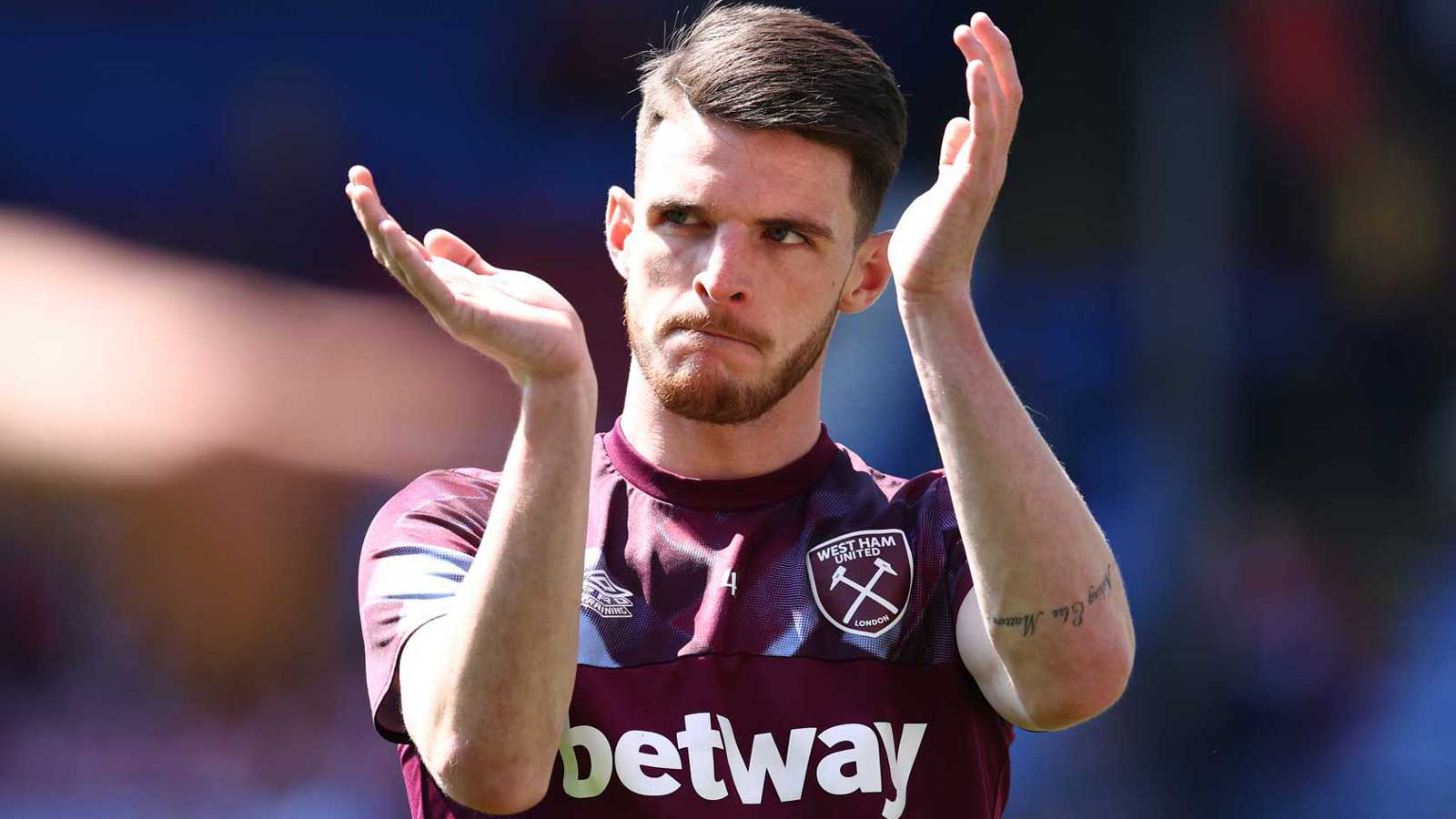 Declan Rice applauds the West Ham United supporters