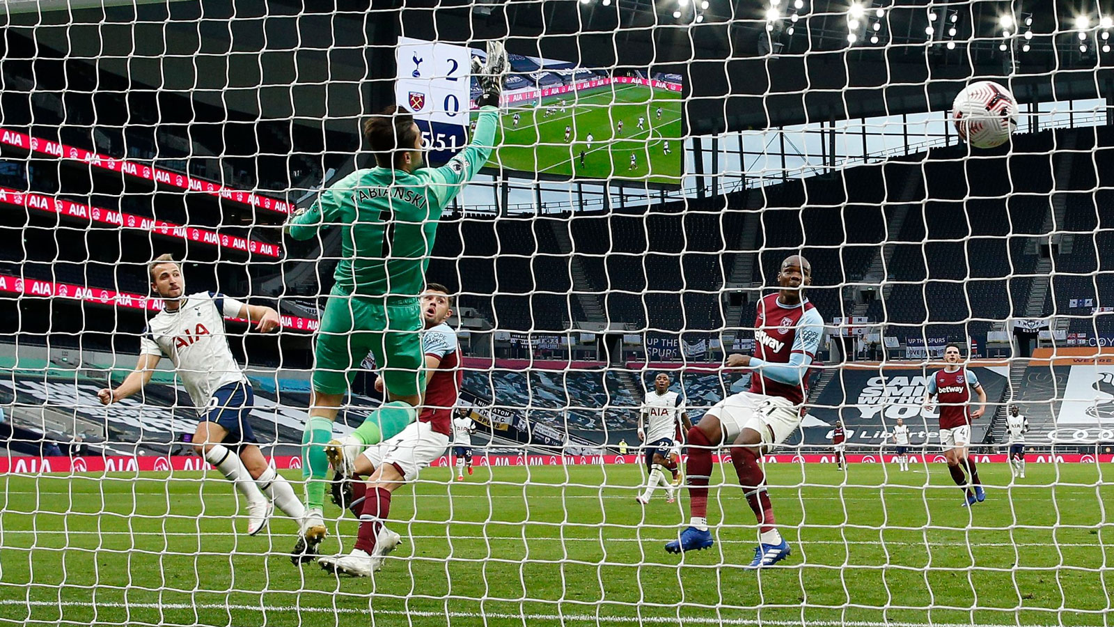 Harry Kane scores against the Hammers in the dramatic 3-3 draw in October 2020