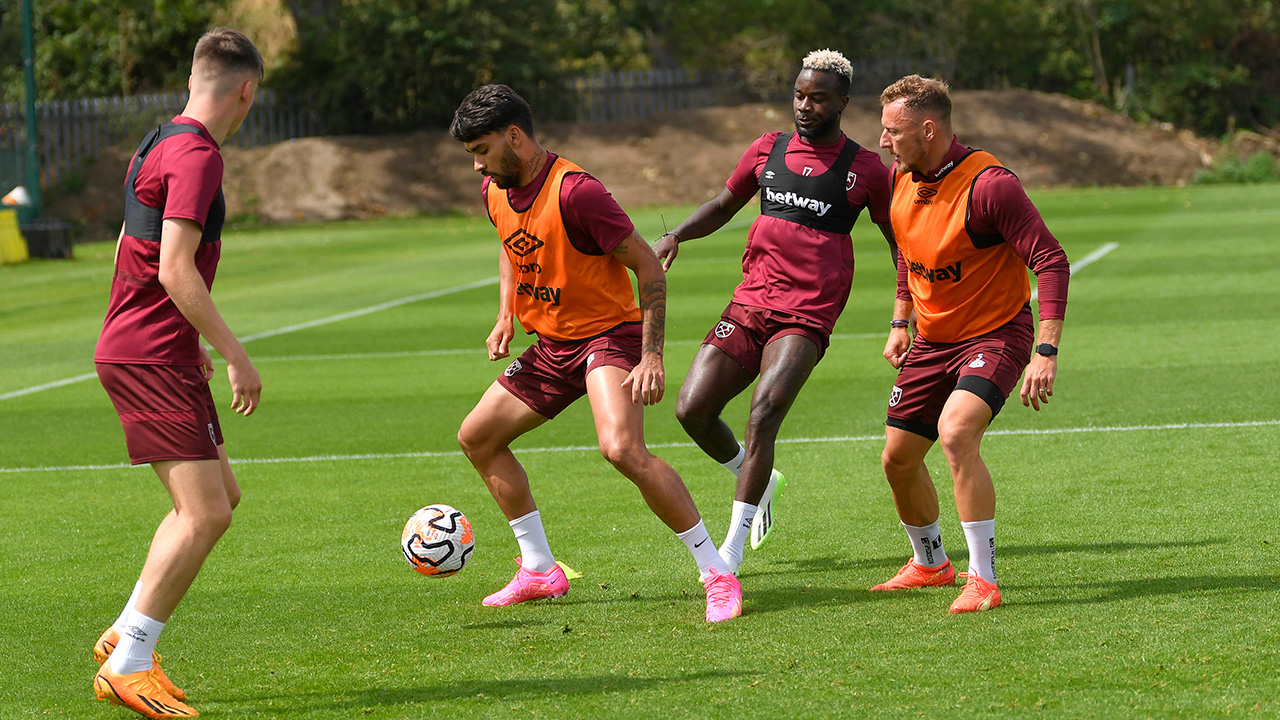 West Ham United players in training at Rush Green