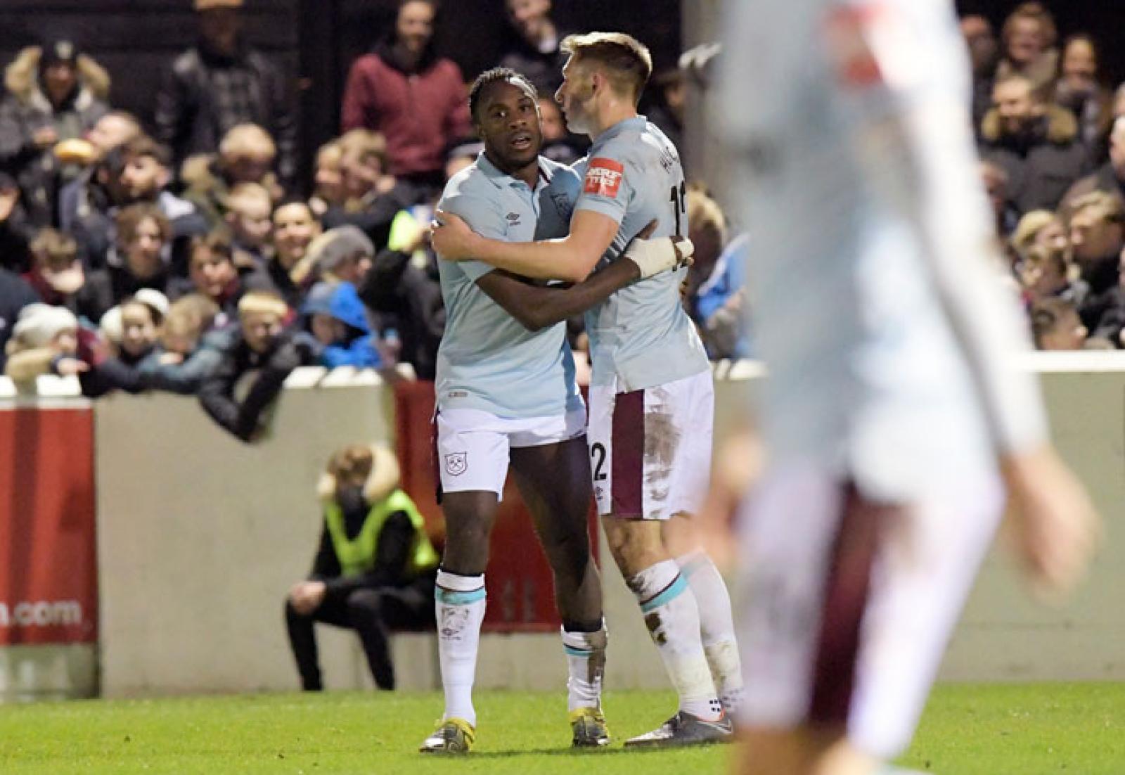 Michail Antonio and Jordan Hugill at Dagenham 