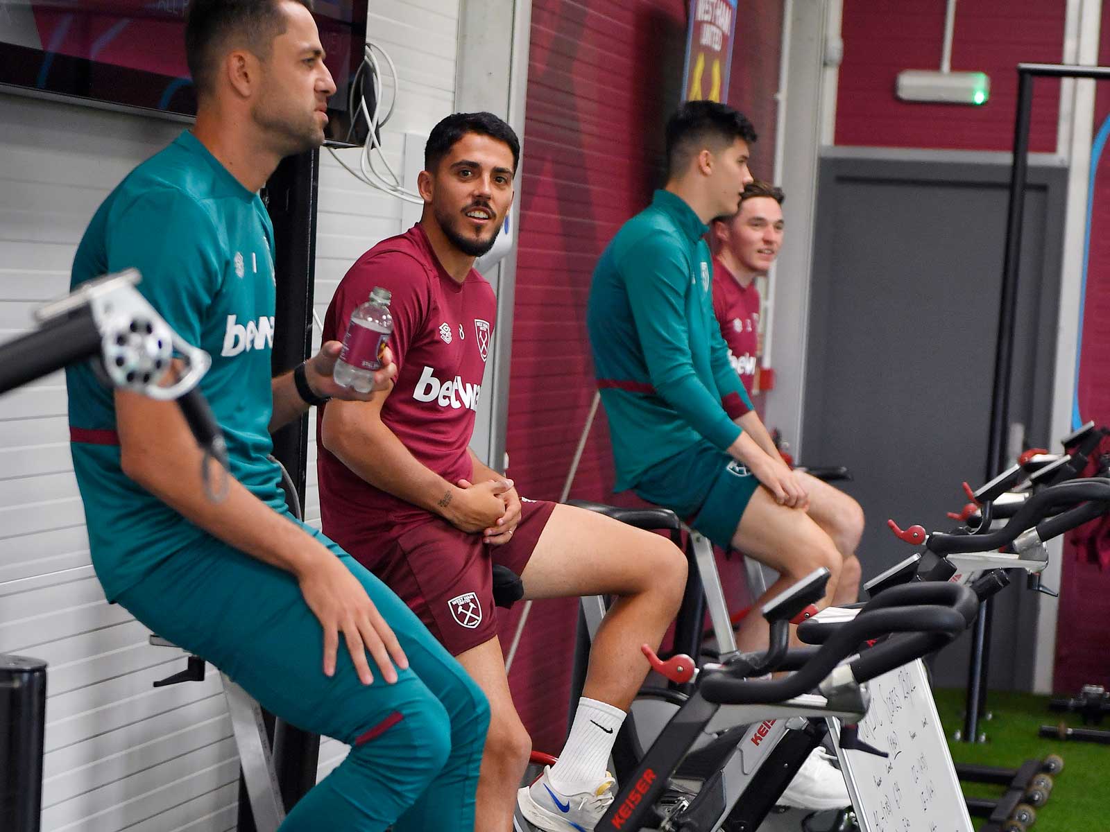Pablo Fornals and Łukasz Fabiański on the first day of pre-season training