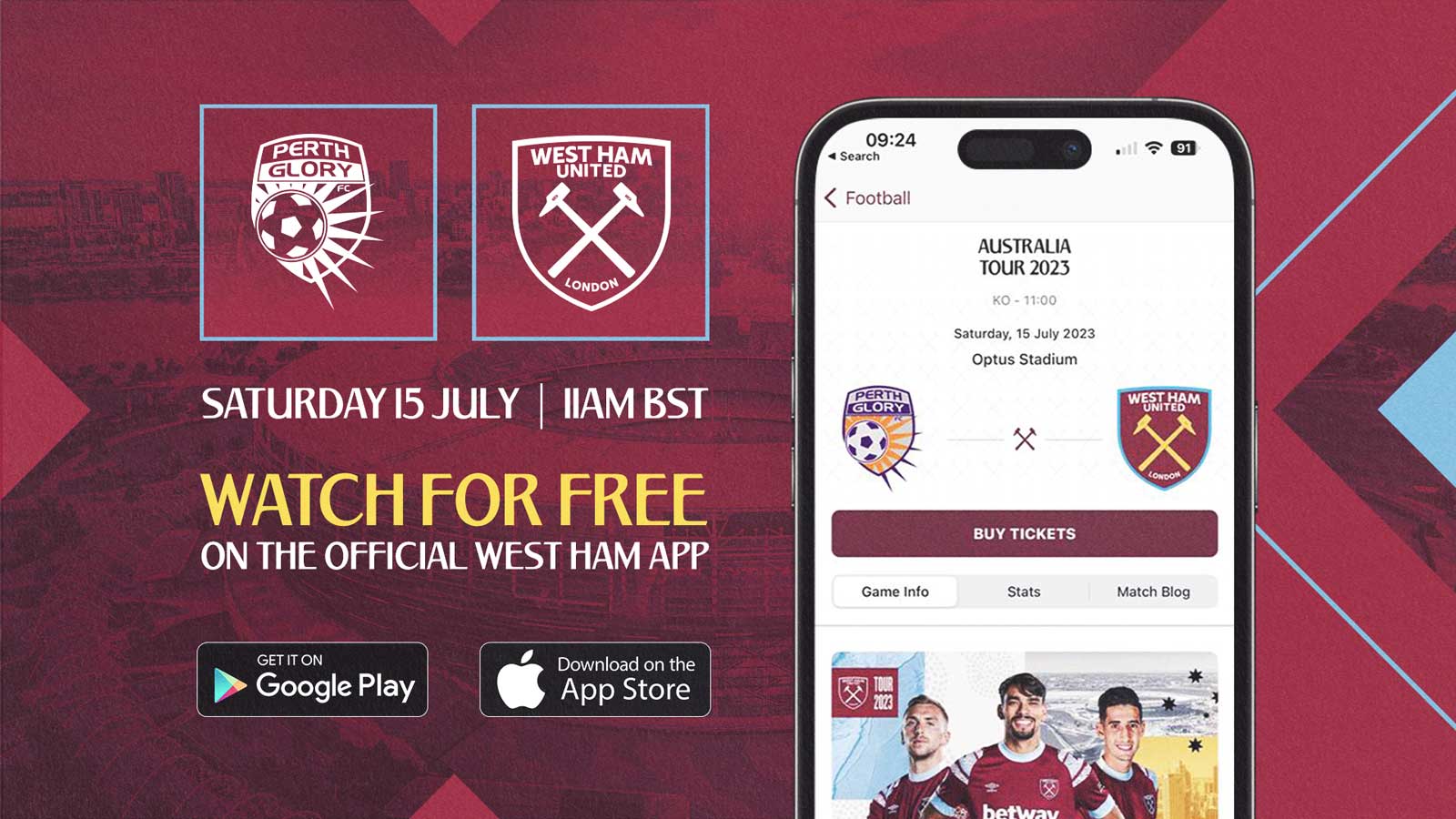 Watch Saturdays game against Perth Glory on our app and whufc West Ham United F.C.