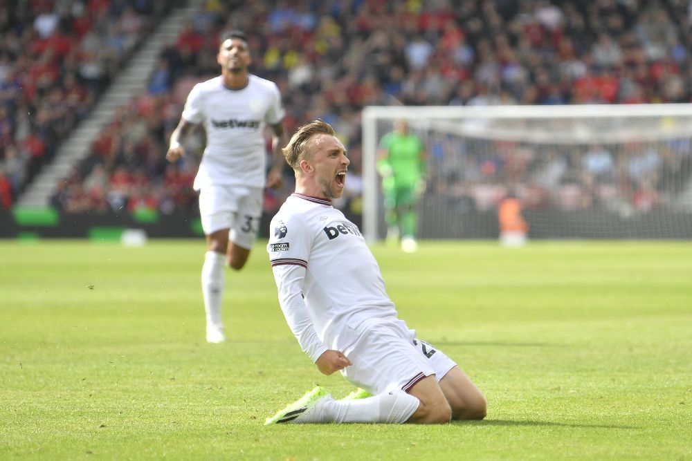 Jarrod Bowen celebrates his goal against Bournemouth