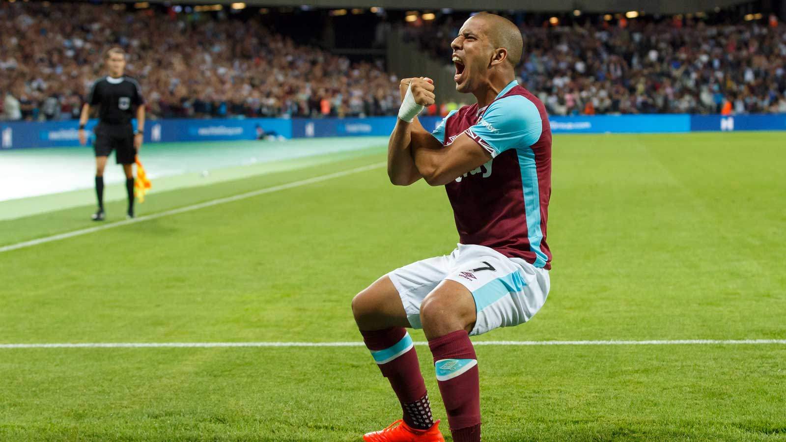 Sofiane Feghouli celebrates scoring against NK Domžale